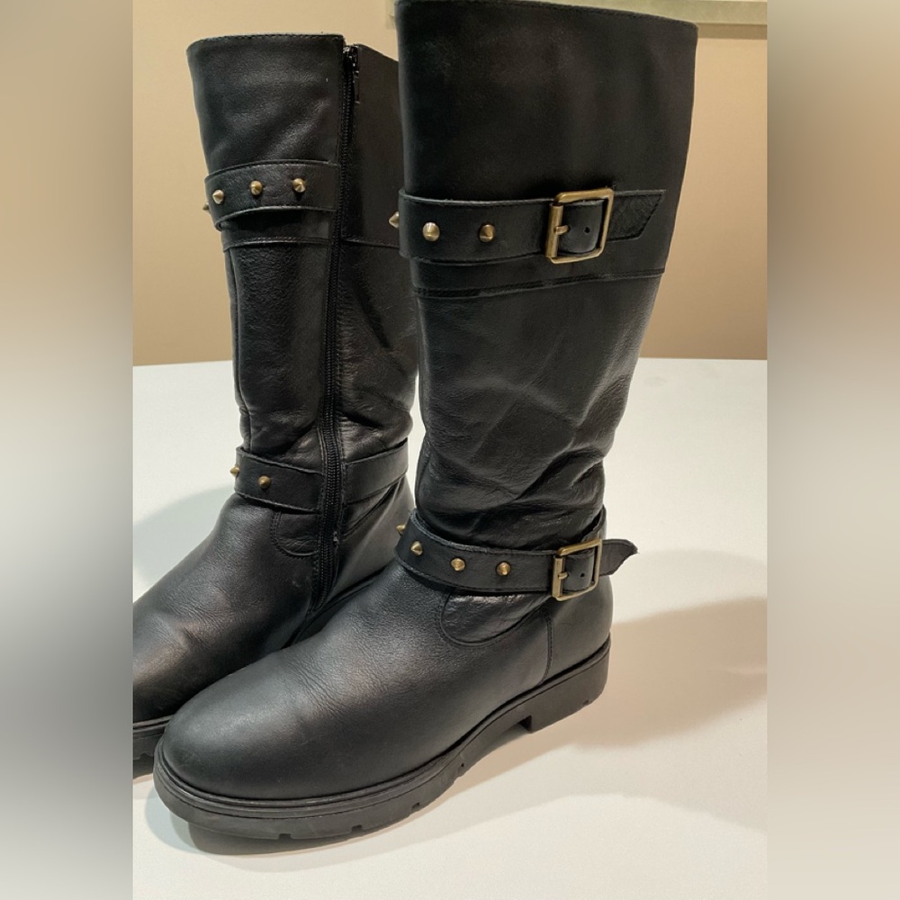 🟠 Black Genuine Leather & Real Fur Lining Winter Boots, Size 35 or 5.5 in US